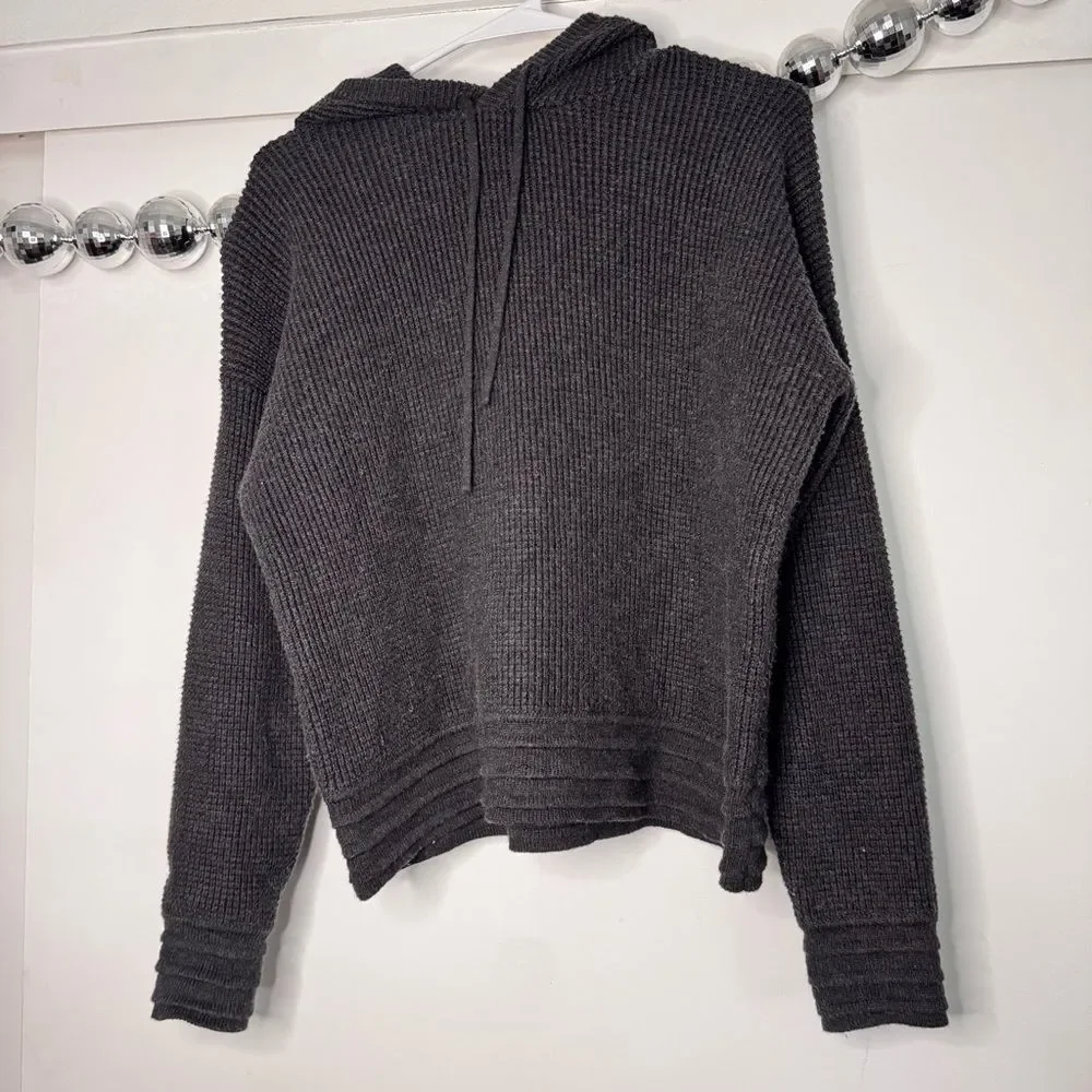 Marine Layer Georgia Dark Charcoal Waffle Knit Hoodie Long Sleeve Sweater Size S